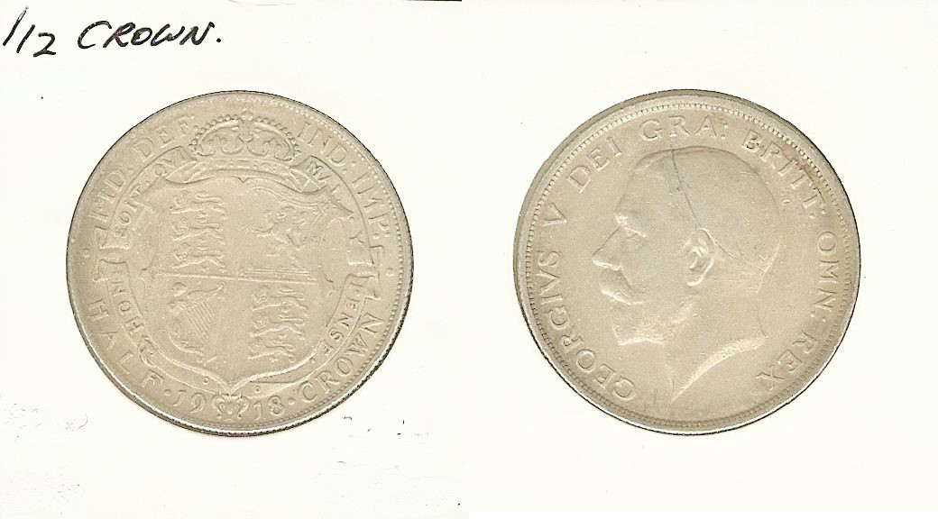 ROYAUME-UNI 1/2 Crown Georges V 1918 TTB+